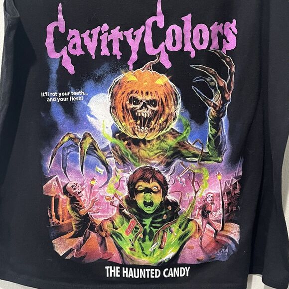 Cavity Colors Tank Top Girl’s Large Black Haunted Candy Graphic Halloween Spooky - Picture 3 of 7